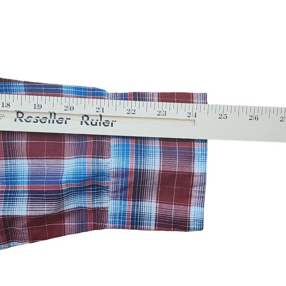 Wrangler Rancher Mens Button Shirt Red Plaid Long Sleeve Pearl Snap Size Large - Picture 8 of 9